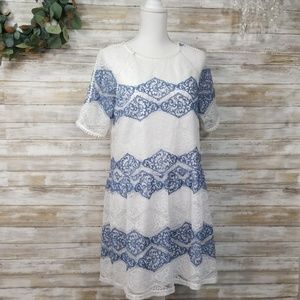 Everly Blue & White Pom Pom Lace Dress Size L